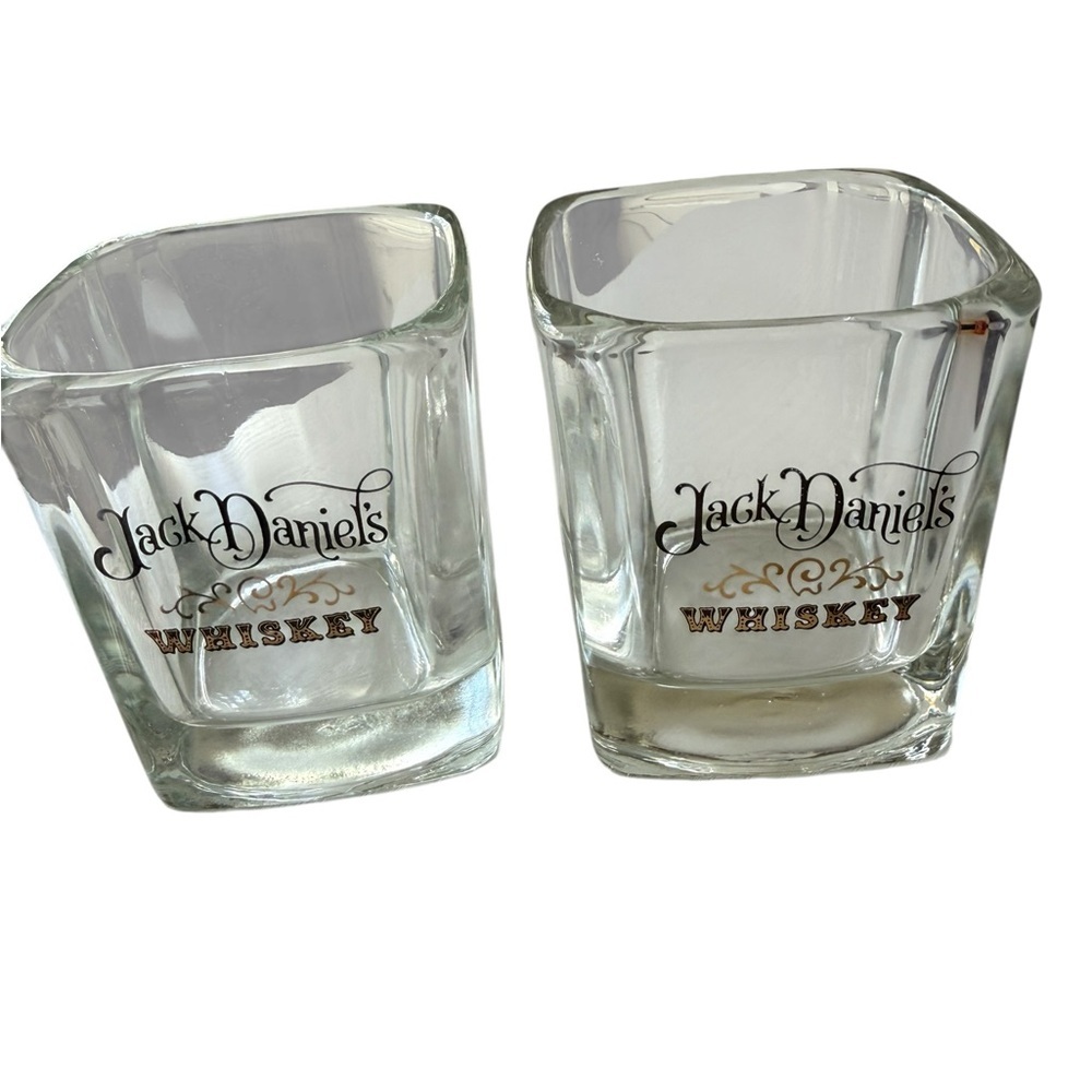 Jack Daniel’s Square Whiskey Tumblers Set of 2 Heavy Bottom Glass Logo Graphics